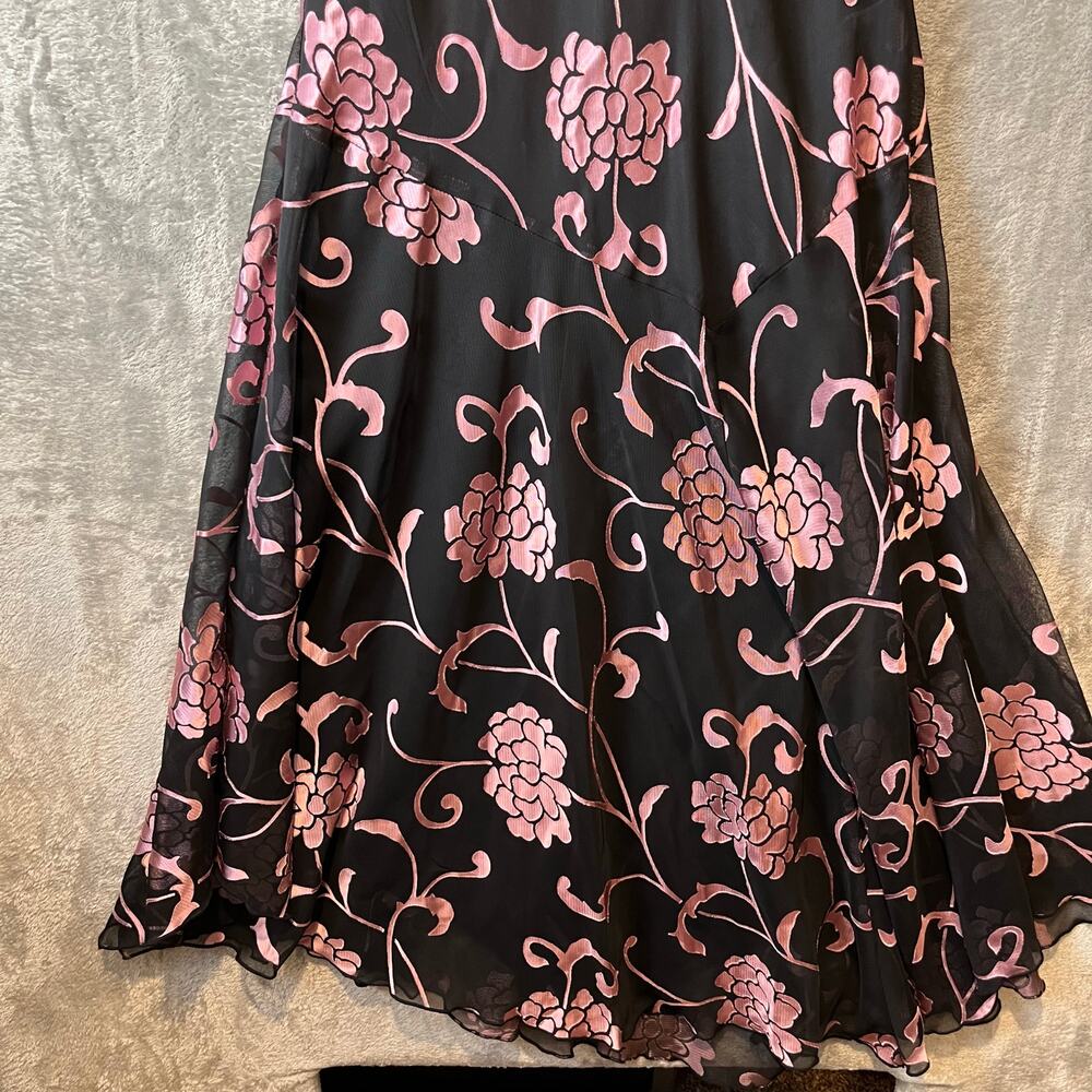 Vintage Y2K Black Pink Floral Ruffle Hem Dress Cottagecore Coquette Sz 14 - Picture 8 of 8